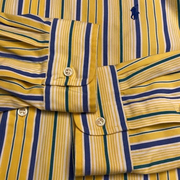 90s Ralph Lauren Mens Large Classic Fit Striped Collared Button Down Shirt - Picture 5 of 7